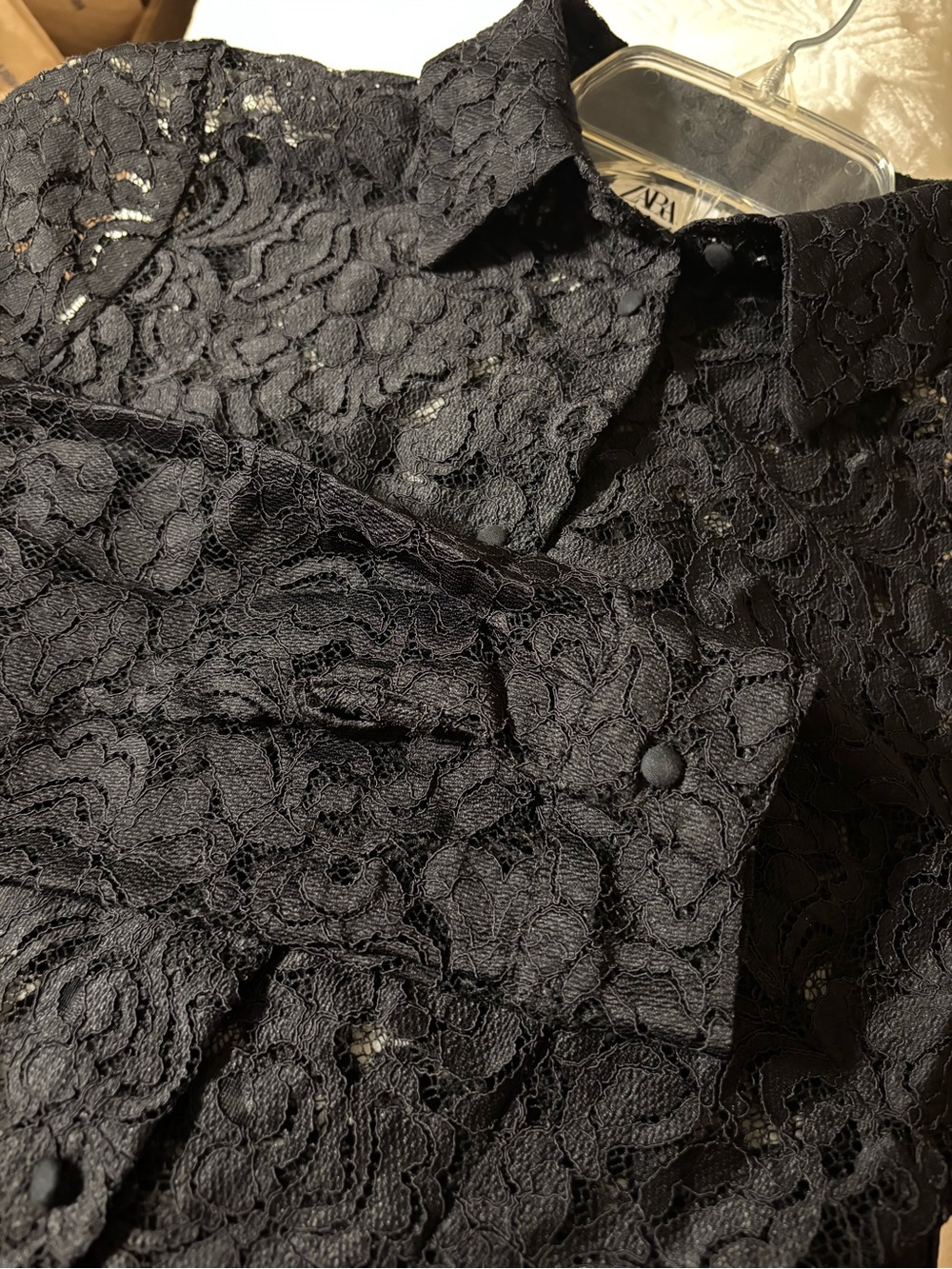 ZARA Black Lace Button-Down Collared Shirt - Picture 10 of 12